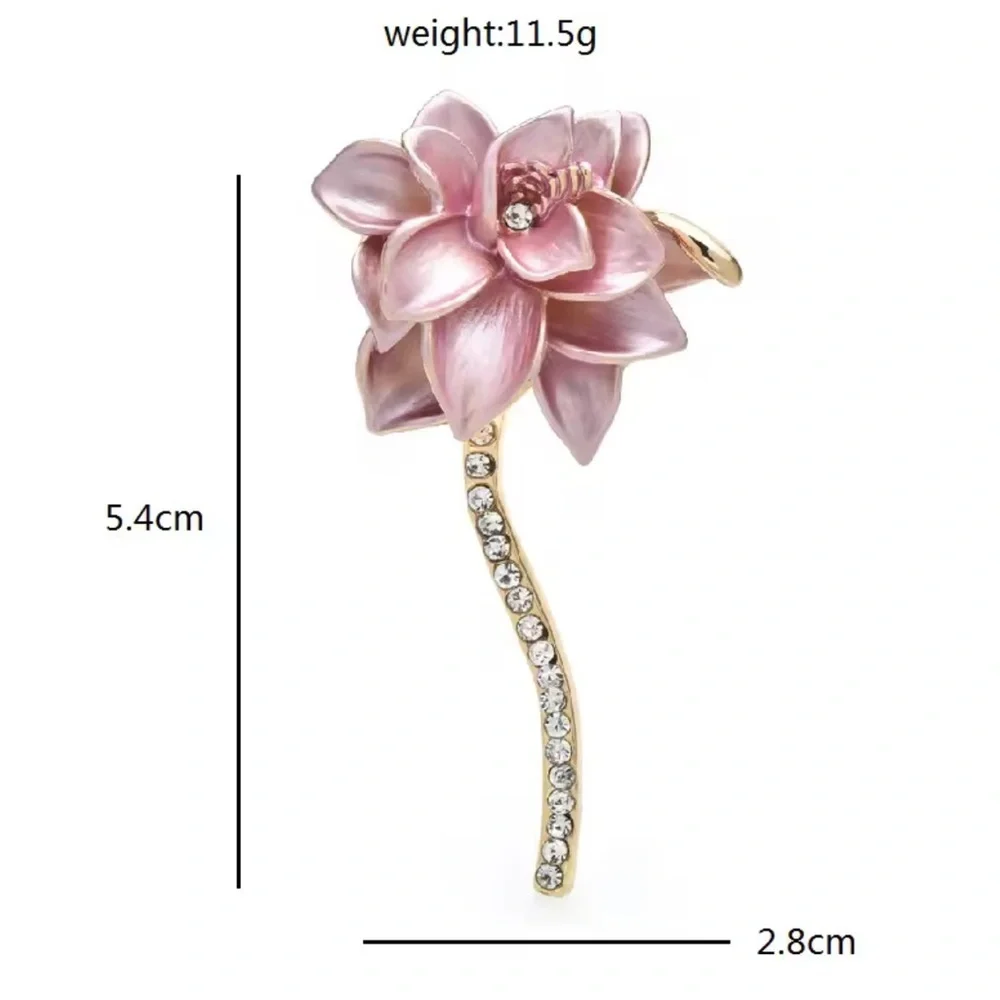 Pink Flower Gold Crystal Brooch